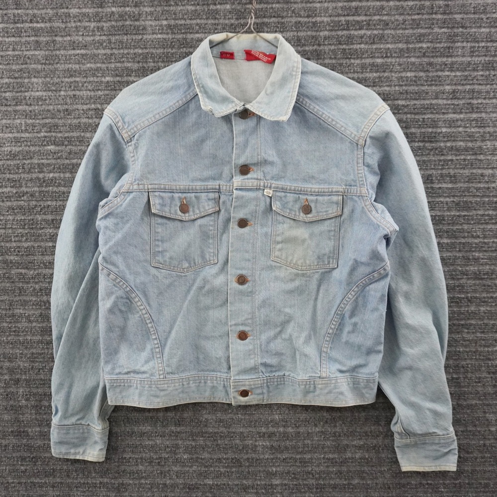 Vintage 70s Dickies Denim Trucker Jacket 44 Regular Blue Light Wash Workwear